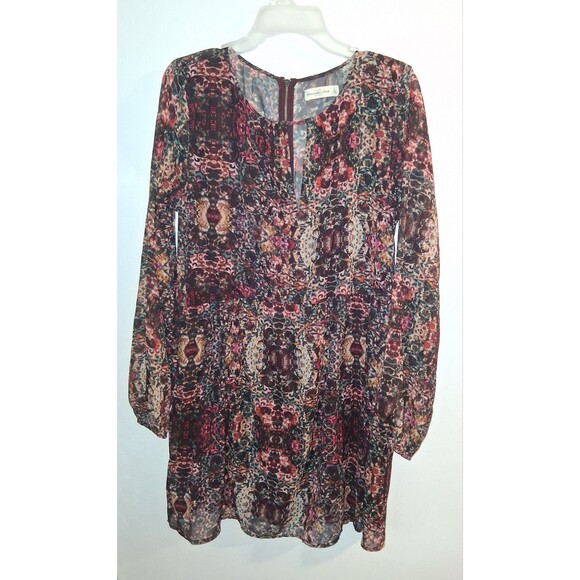 Abercrombie & Fitch Multicolor Floral Long Sleeve Dress Sz L - Picture 1 of 3
